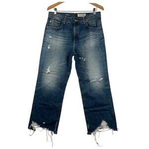 AG Jeans Womens 32‎ The Mari High Rise Straight Crop Distressed Denim Jeans 12